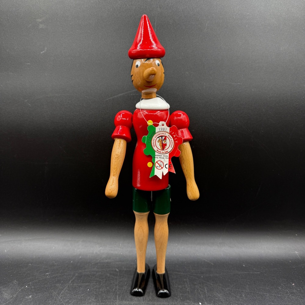 Vintage C2 Rainoldi Pinocchio Wooden 12" Puppet Toy Italy OS Hand Painted